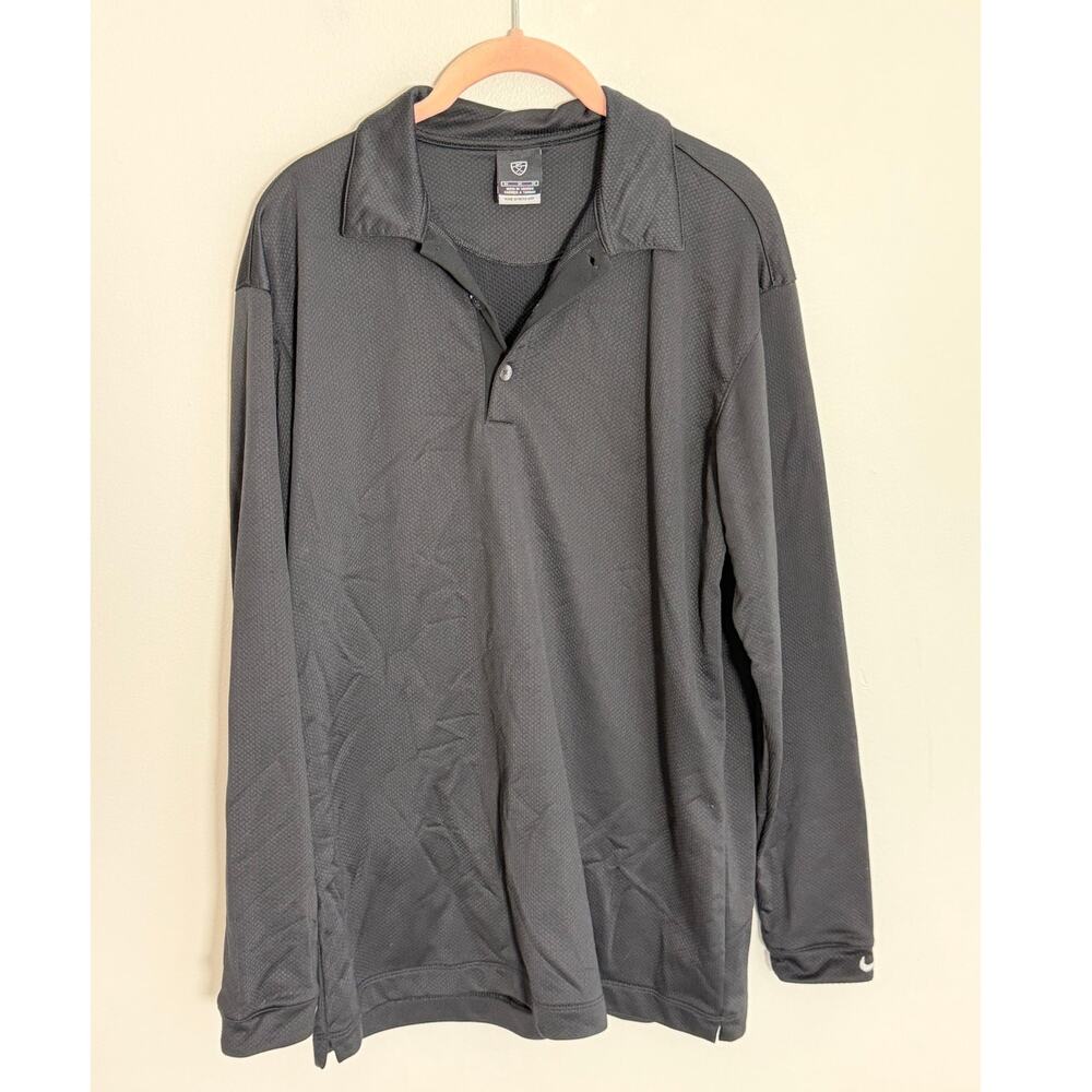Nike‎ Gold Textured Black Long Sleeve Polo size medium